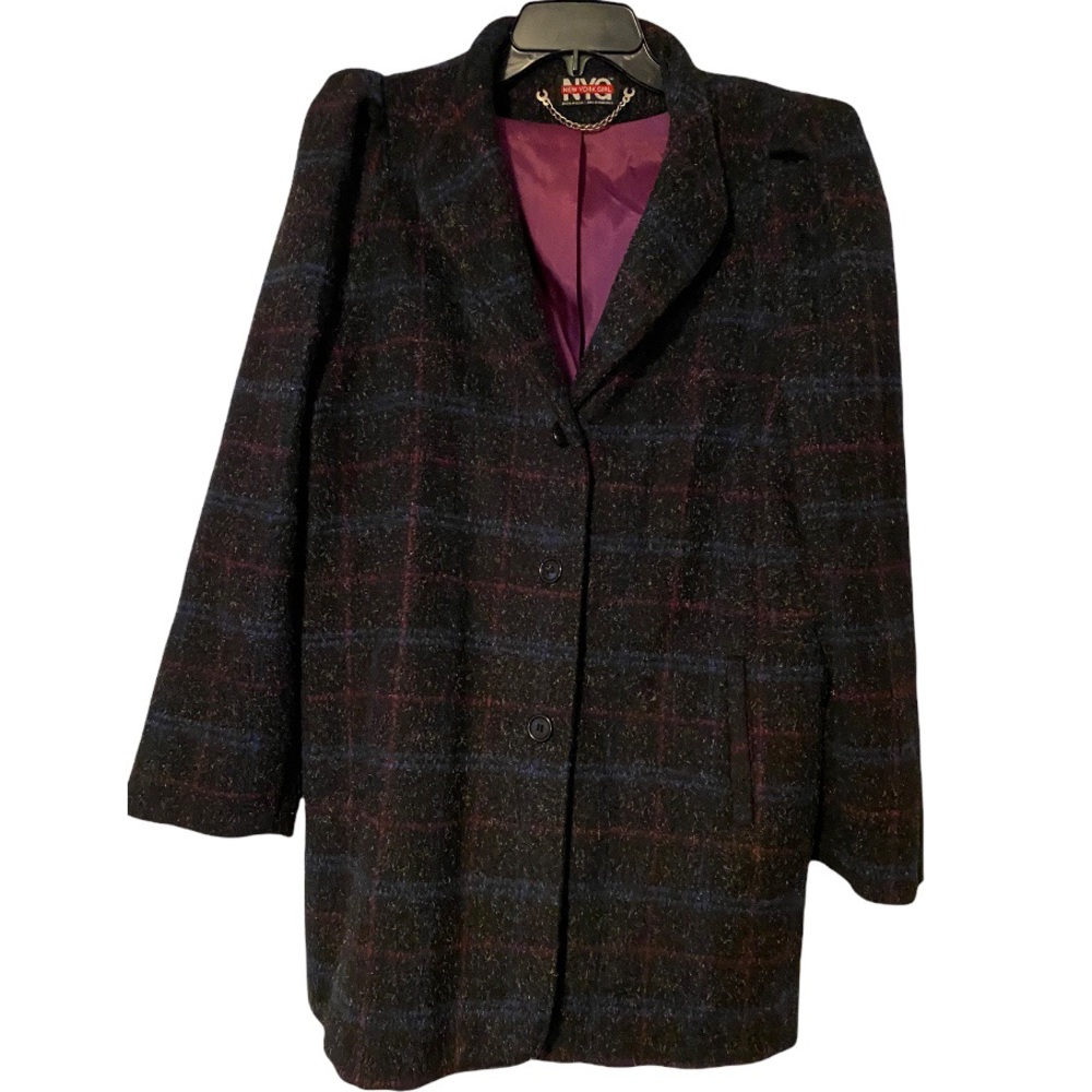 Vintage NYG New York Girl Midi Coat Wool Womens 16 USA Window Pane Plaid